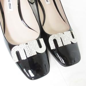 未使用品 ミュウミュウ miumiu ロゴ ビジュー パンプス チャン