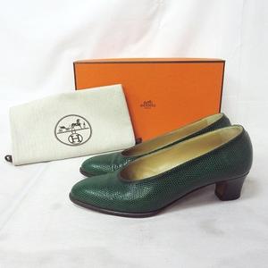 エルメス HERMES 美品 パンプス レザー シューズ 型押し ヒール