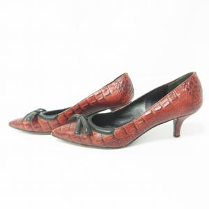 プラダ PRADA パンプス シューズ ヒール レザー クロコ 型押し リボン 