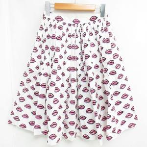 プラダ PRADA ロング スカート リップ柄 プリント イラスト ギャザー  