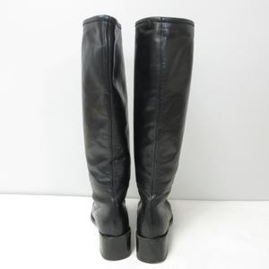 グッチ GUCCI ロングブーツ ヒール スクエアトゥ レザー 黒 ブラック