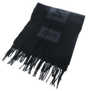 LOUIS VUITTON ブラックマフラー ウール製 フリンジ付き ルイヴィトン