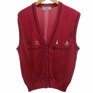 マンシングウェア MUNSINGWEAR ニットベスト 前開き ロゴ刺繍 赤