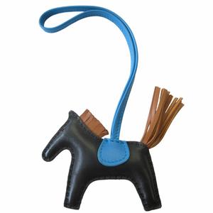 未使用品 エルメス HERMES 新品同様 ロデオPM アニョーミロ バッグチャーム ストラップ レザー Z刻印 ブラック×ブルーサフィール×ゴールド 0706 その他