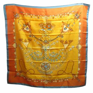 エルメス HERMES 美品 カレ90 PARURES DES SABLES 砂漠のアクセサリー スカーフ シルク ショール 大判 オレンジ ☆AA★ レディース
