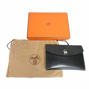 エルメス HERMES 希少 美品 カデナ金具 ポシェットリオ ボックスカーフ セカンドバッグ クラッチバッグ □D刻印 2000年製 レザー 黒 ブラック ☆AA★ STK レディース