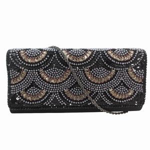 グレースコンチネンタル GRACE CONTINENTAL 美品 チェーンショルダーバッグ 斜め掛け クロスボディ ビジュー スパンコール 黒 ブラック /FF レディース