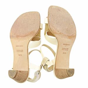 【正規品，安い】 エルメス HERMES Hロゴ アンクルストラップ レザー サンダル 34.5 21.5cm ベージュ 0728 IBO78 レディース