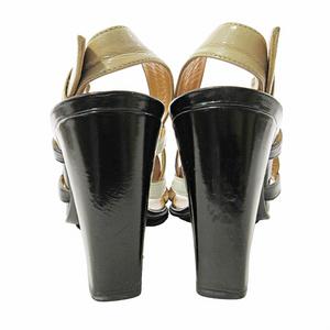 エルメス HERMES シェーヌダンクル サンダル チャンキーヒール スリングバック エナメル ハイヒール 37.5 24.5cm ブラック ホワイト オレンジ 0728 IBO78 レディース