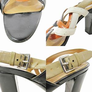 エルメス HERMES シェーヌダンクル サンダル チャンキーヒール スリングバック エナメル ハイヒール 37.5 24.5cm ブラック ホワイト オレンジ 0728 IBO78 レディース