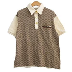 グッチ GUCCI 美品 22SS GGジャガード ポロシャツ 半袖 GG柄 GGスプリーム 金ボタン ブラウン系 XSサイズ ★AA☆ メンズ