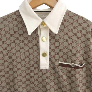 グッチ GUCCI 美品 22SS GGジャガード ポロシャツ 半袖 GG柄 GGスプリーム 金ボタン ブラウン系 XSサイズ ★AA☆ メンズ