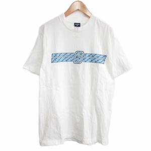 ステューシー STUSSY オールド OLD 希少 90s 紺タグ ラバープリント ロゴTシャツ ヴィンテージ 半袖 USA製 シングルステッチ 白 ホワイト M メンズ