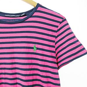ラルフローレン RALPH LAUREN SPORT Tシャツ カットソー 半袖 ボーダー ロゴ刺繍 M ピンク ネイビー 0929 レディース