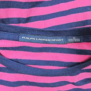 ラルフローレン RALPH LAUREN SPORT Tシャツ カットソー 半袖 ボーダー ロゴ刺繍 M ピンク ネイビー 0929 レディース