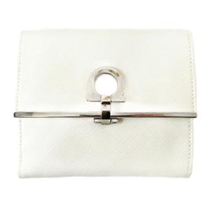 美品 23㎝◎フェラガモ ミュール ホワイト 白 ガンチーニ金具付き サルヴァトーレフェラガモ Salvatore Ferragamo ガンチーニ 二つ折り