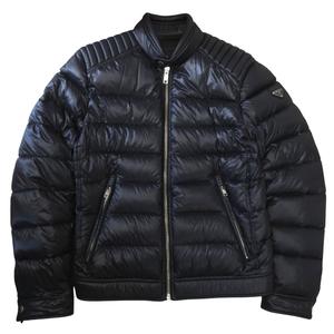 プラダ PRADA 美品 トライアングルロゴ バイカー ダウンジャケット SGB608 キルティング ダウンライダース 三角プレート 国内正規 黒 ブラック 46 ■MNK2 メンズ