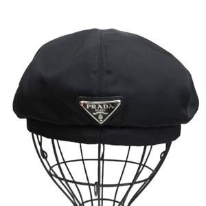 プラダ PRADA 美品 RE NYLON ナイロン トライアングルプレート キャスケット 1HC551 三角ロゴ ハンチング 帽子 国内正規 黒 ブラック S ■MNK2 レディース
