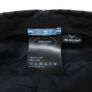 プラダ PRADA 美品 RE NYLON ナイロン トライアングルプレート キャスケット 1HC551 三角ロゴ ハンチング 帽子 国内正規 黒 ブラック S ■MNK2 レディース