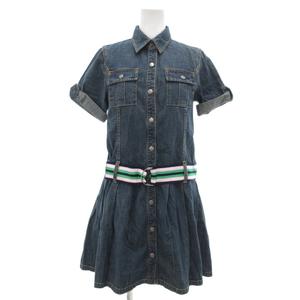 未使用品 ラルフローレン RALPH LAUREN タグ付き シャツワンピース デニム 半袖 フレア ベルト付き 150 青 ブルー /NU ■MNK2 キッズ