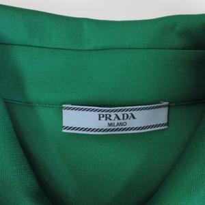 プラダ PRADA 2018 フリル ポロシャツ カットソー ロゴ パッチ バイカラー 切替 半袖 国内正規 Tシャツ 36 約XS 緑 白 グリーン ホワイト 系 ■MNK2 1030 レディース