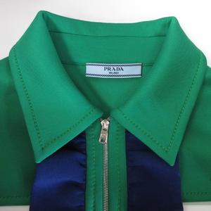 プラダ PRADA 2018 フリル ポロシャツ カットソー ロゴ パッチ バイカラー 切替 半袖 国内正規 Tシャツ 36 約XS 緑 白 グリーン ホワイト 系 ■MNK2 1030 レディース
