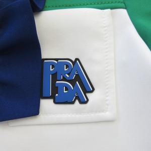 プラダ PRADA 2018 フリル ポロシャツ カットソー ロゴ パッチ バイカラー 切替 半袖 国内正規 Tシャツ 36 約XS 緑 白 グリーン ホワイト 系 ■MNK2 1030 レディース