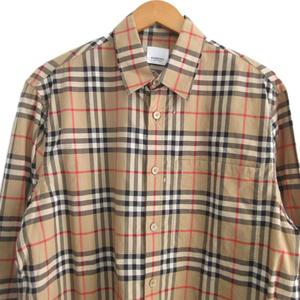 バーバリー BURBERRY 美品 ロゴプリントコットンチェックオーバーサイズシャツ ノバチェック 長袖 S イエロー マルチカラー 8017567 ■MNK3 メンズ