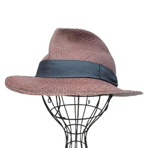 Borsalino ブラウン ストローハット 美品61cm イタリア Borsalino(ボルサリーノ) ラフィア細編み中折れ帽 141165