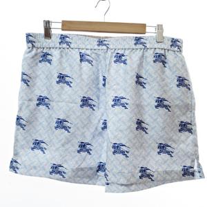 未使用品 バーバリー BURBERRY タグ付 TBロゴ 総柄 シルク ショートパンツ ショーツ イージーウエスト L サックスブルー 水色 0109 ■MNK4 メンズ