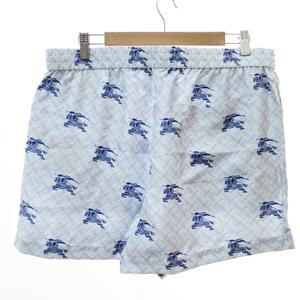 未使用品 バーバリー BURBERRY タグ付 TBロゴ 総柄 シルク ショートパンツ ショーツ イージーウエスト L サックスブルー 水色 0109 ■MNK4 メンズ