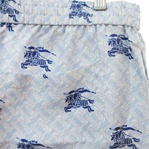 未使用品 バーバリー BURBERRY タグ付 TBロゴ 総柄 シルク ショートパンツ ショーツ イージーウエスト L サックスブルー 水色 0109 ■MNK4 メンズ