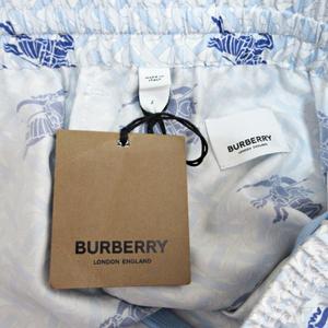 未使用品 バーバリー BURBERRY タグ付 TBロゴ 総柄 シルク ショートパンツ ショーツ イージーウエスト L サックスブルー 水色 0109 ■MNK4 メンズ