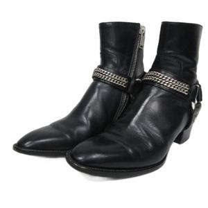 サンローラン パリ SAINT LAURENT PARIS ワイアット リングチェーン ハーネスブーツ レザーブーツ 37.5 黒 ブラック 335240 レディース