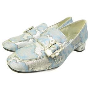 プラダ PRADA  ビジュー ローファー パンプス チャンキーヒール 青 ブルー 37 約23.5cm ■MNK5 
