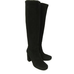 プラダ PRADA チャンキーヒール ロングブーツ スエード 茶 ブラウン 35.5 約22.5cm ■MNK5 レディース