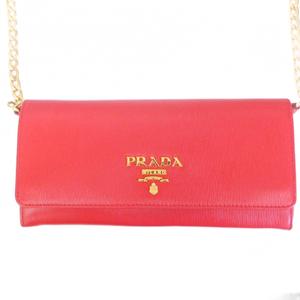 プラダ PRADA サフィアーノ チェーンウォレット ショルダー ポーチ 2WAY ロゴ レザー 赤 レッド 1MT290 0209 レディース