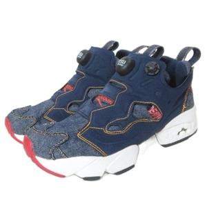 リーボック Reebok ×ZOZO インスタ ポンプフューリー デニム スニーカー シューズ 靴 UK4 23.5cm 紺 ネイビー IBO92 /X レディース