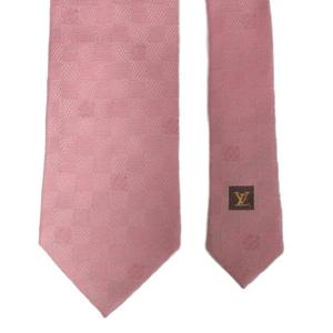 ルイヴィトン LOUIS VUITTON 美品 ダミエ ネクタイ シルク ロゴ ピンク ■MNK9 メンズ
