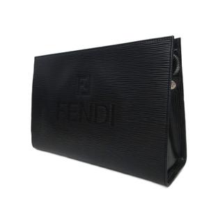 フェンディ FENDI クラッチ セカンドバッグ 型押し ロゴ レザー 黒 ブラック レディース