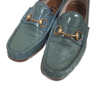 グッチ GUCCI 1953 ビットローファー エナメル グラデーション 7.5 緑 グリーン ブルー メンズ