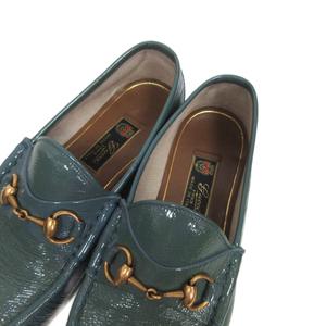グッチ GUCCI 1953 ビットローファー エナメル グラデーション 7.5 緑 グリーン ブルー メンズ