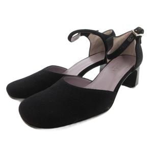 グッチ GUCCI スリングバック パンプス スエード チャンキーヒール 7 黒 ブラック /FF IBO100 レディース
