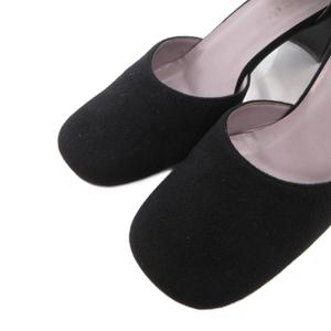 グッチ GUCCI スリングバック パンプス スエード チャンキーヒール 7 黒 ブラック /FF IBO100 レディース