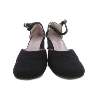 グッチ GUCCI スリングバック パンプス スエード チャンキーヒール 7 黒 ブラック /FF IBO100 レディース