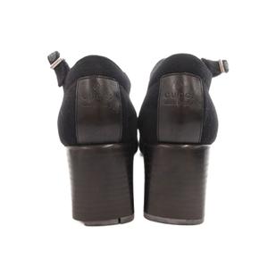 グッチ GUCCI スリングバック パンプス スエード チャンキーヒール 7 黒 ブラック /FF IBO100 レディース
