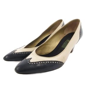グッチ GUCCI パンプス バイカラー レザー 37.5 白 紺 ネイビー /FF IBO102 レディース