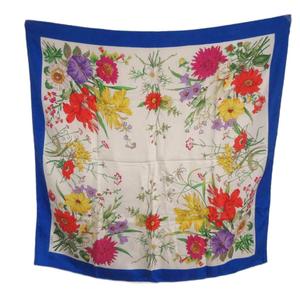 グッチ GUCCI スカーフ シルク 花柄 イタリア製 青 ブルー マルチカラー レディース
