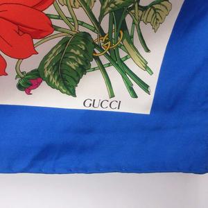 グッチ GUCCI スカーフ シルク 花柄 イタリア製 青 ブルー マルチカラー レディース