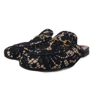 グッチ GUCCI プリンスタウン サンダル ミュール 36 約23㎝ ホースビット レース ハート 475094 黒 ブラック  ■MNK11 レディース
